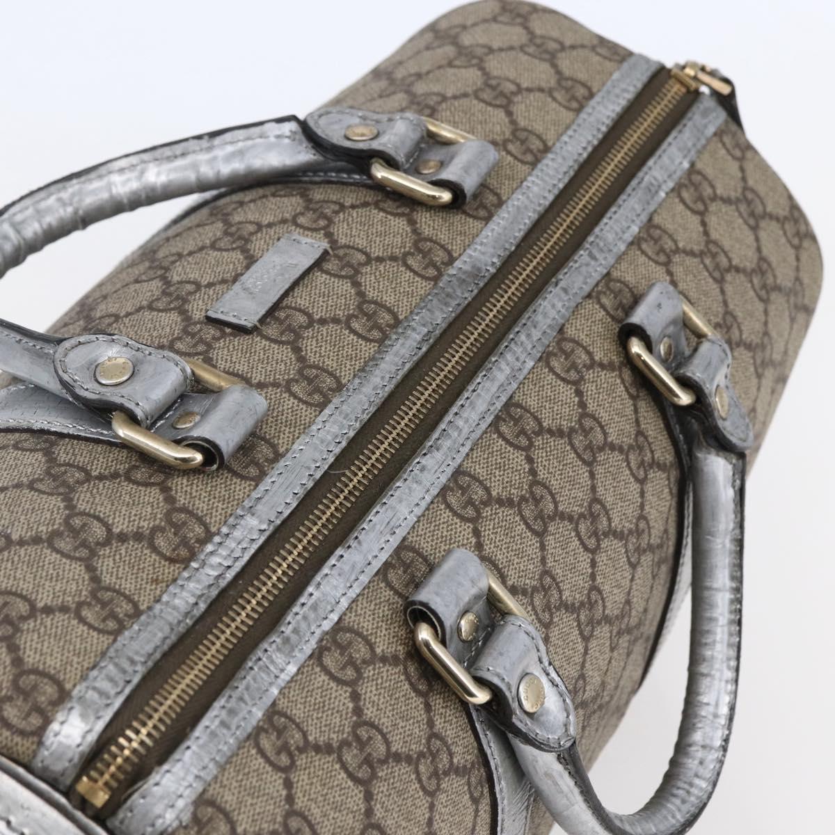 GUCCI GG Canvas Boston Bag PVC Leather Beige Silver Auth BA6788