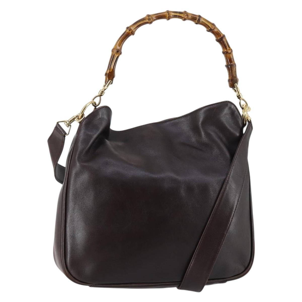 GUCCI Bamboo Hand Bag Leather 2way Brown Auth BA6789
