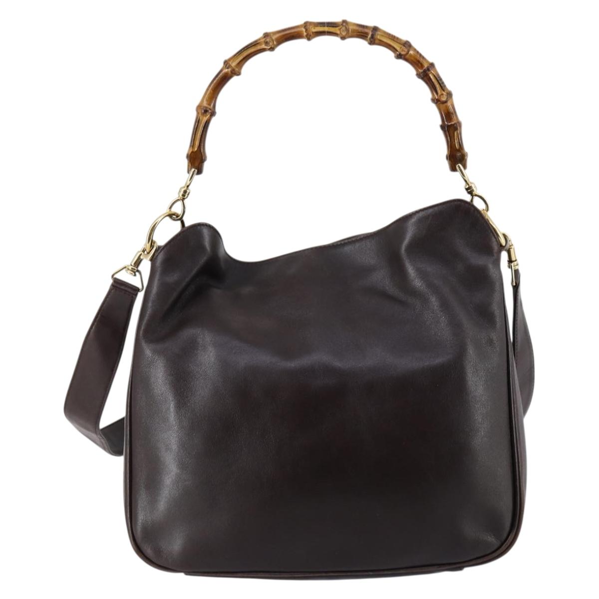 GUCCI Bamboo Hand Bag Leather 2way Brown Auth BA6789