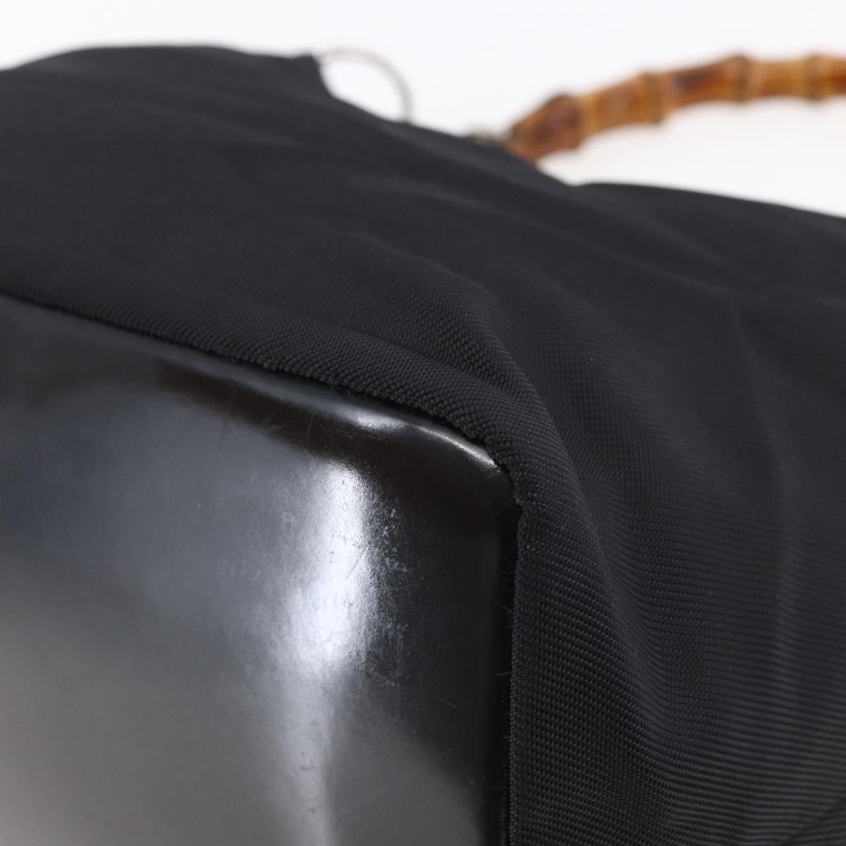 GUCCI Bamboo Hand Bag Nylon Black Silver 000 0531 Auth BA6790