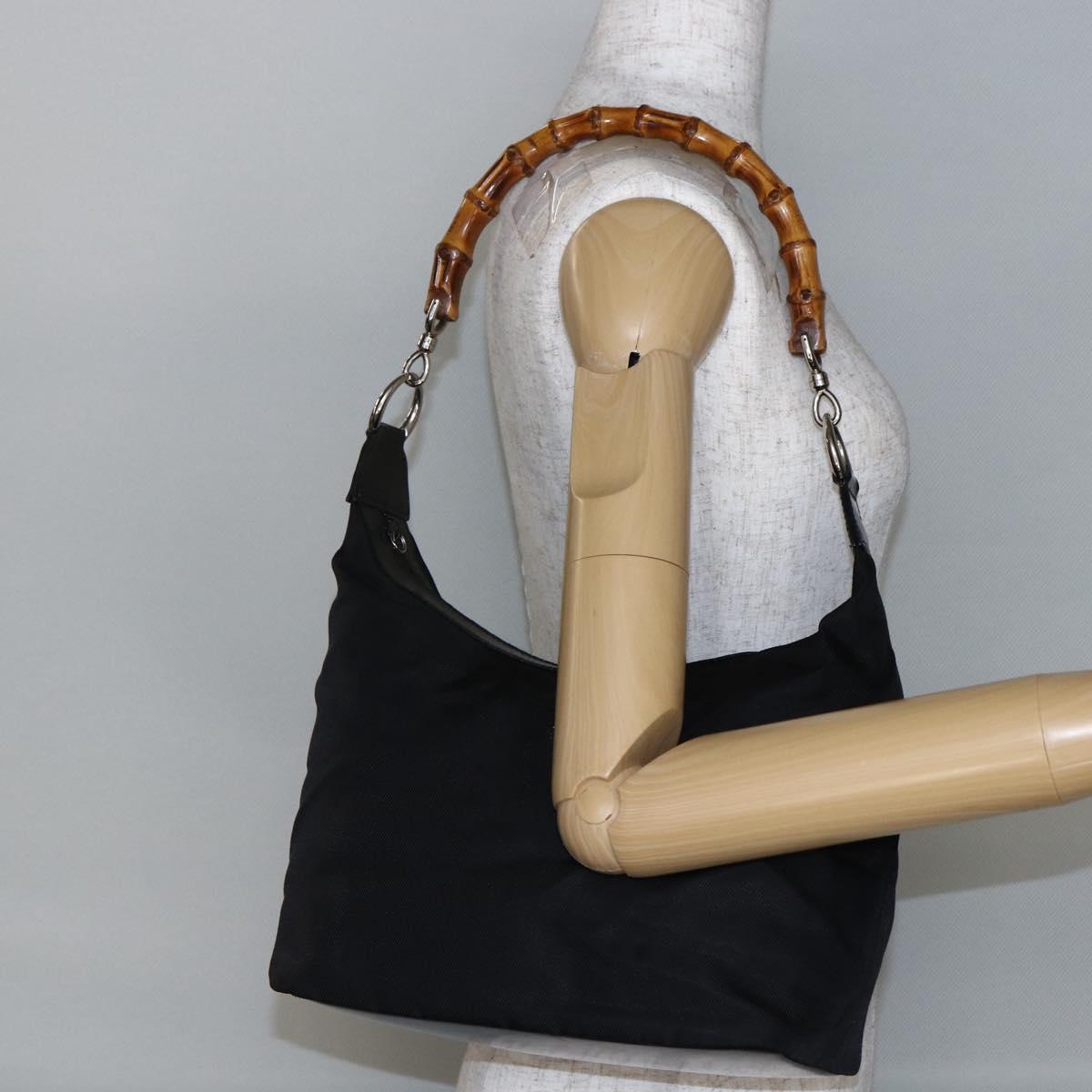 GUCCI Bamboo Hand Bag Nylon Black Silver 000 0531 Auth BA6790