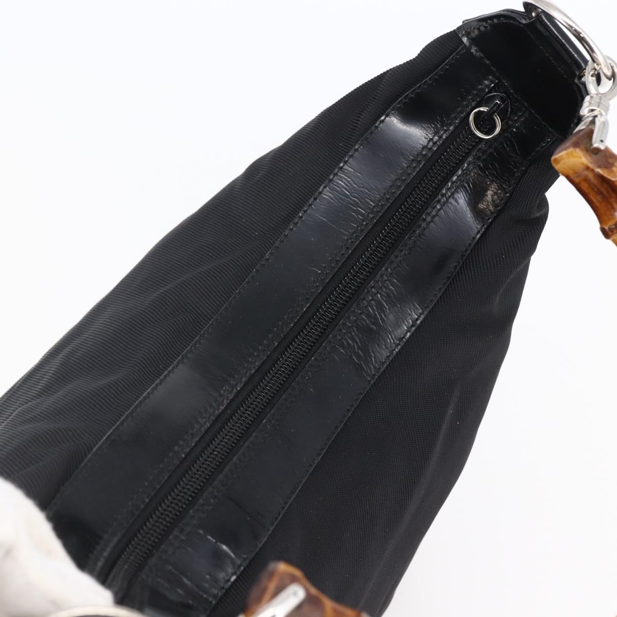 GUCCI Bamboo Hand Bag Nylon Black Silver 000 0531 Auth BA6790