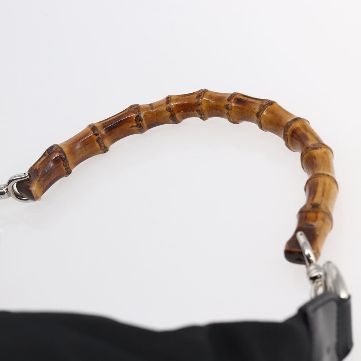 GUCCI Bamboo Hand Bag Nylon Black Silver 000 0531 Auth BA6790