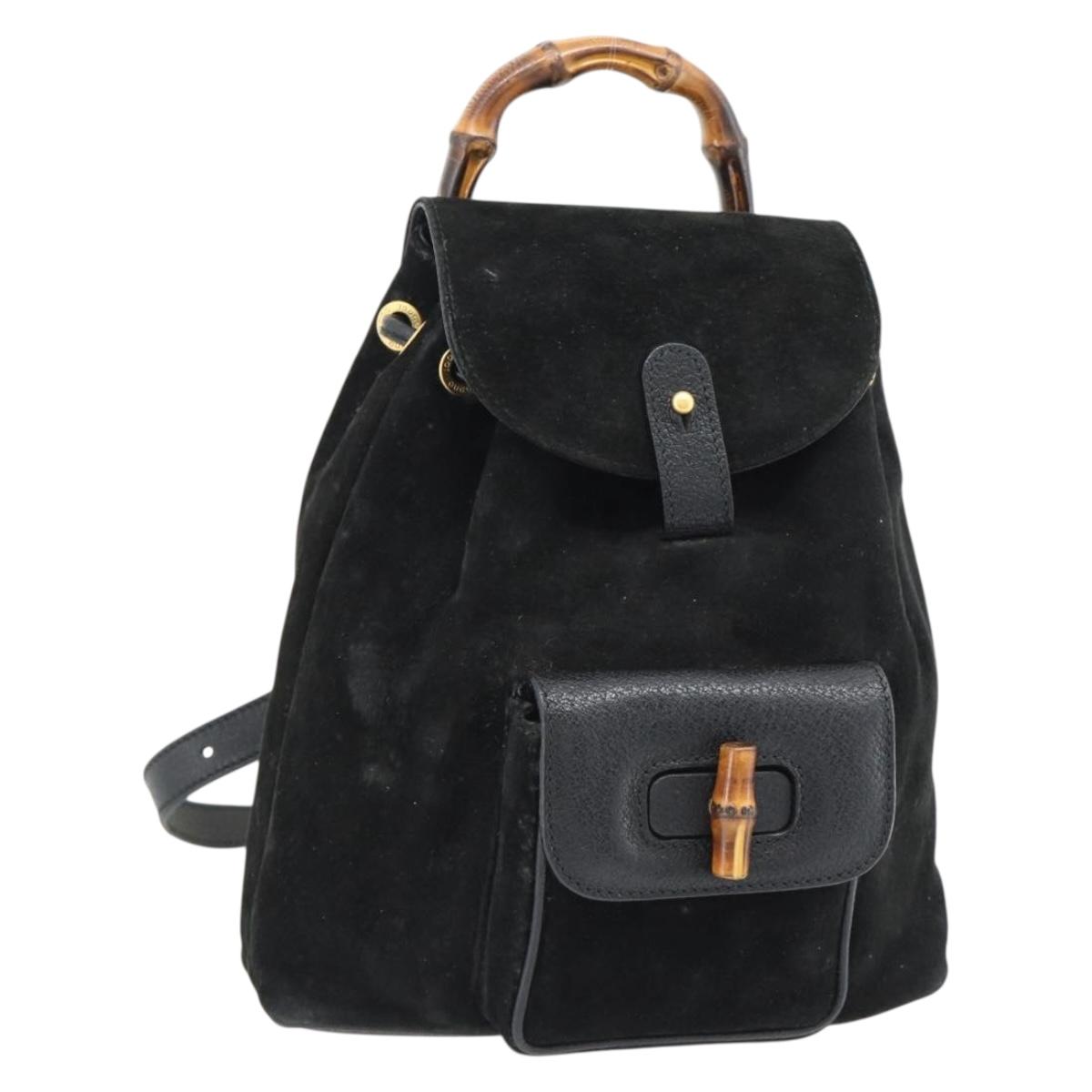 GUCCI Bamboo Backpack Suede Leather Black Auth BA6791