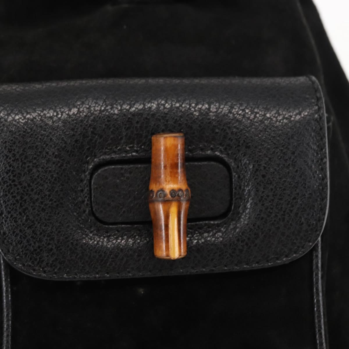 GUCCI Bamboo Backpack Suede Leather Black Auth BA6791