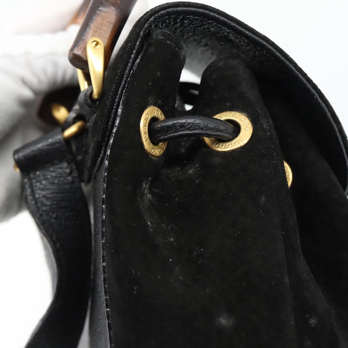 GUCCI Bamboo Backpack Suede Leather Black Auth BA6791