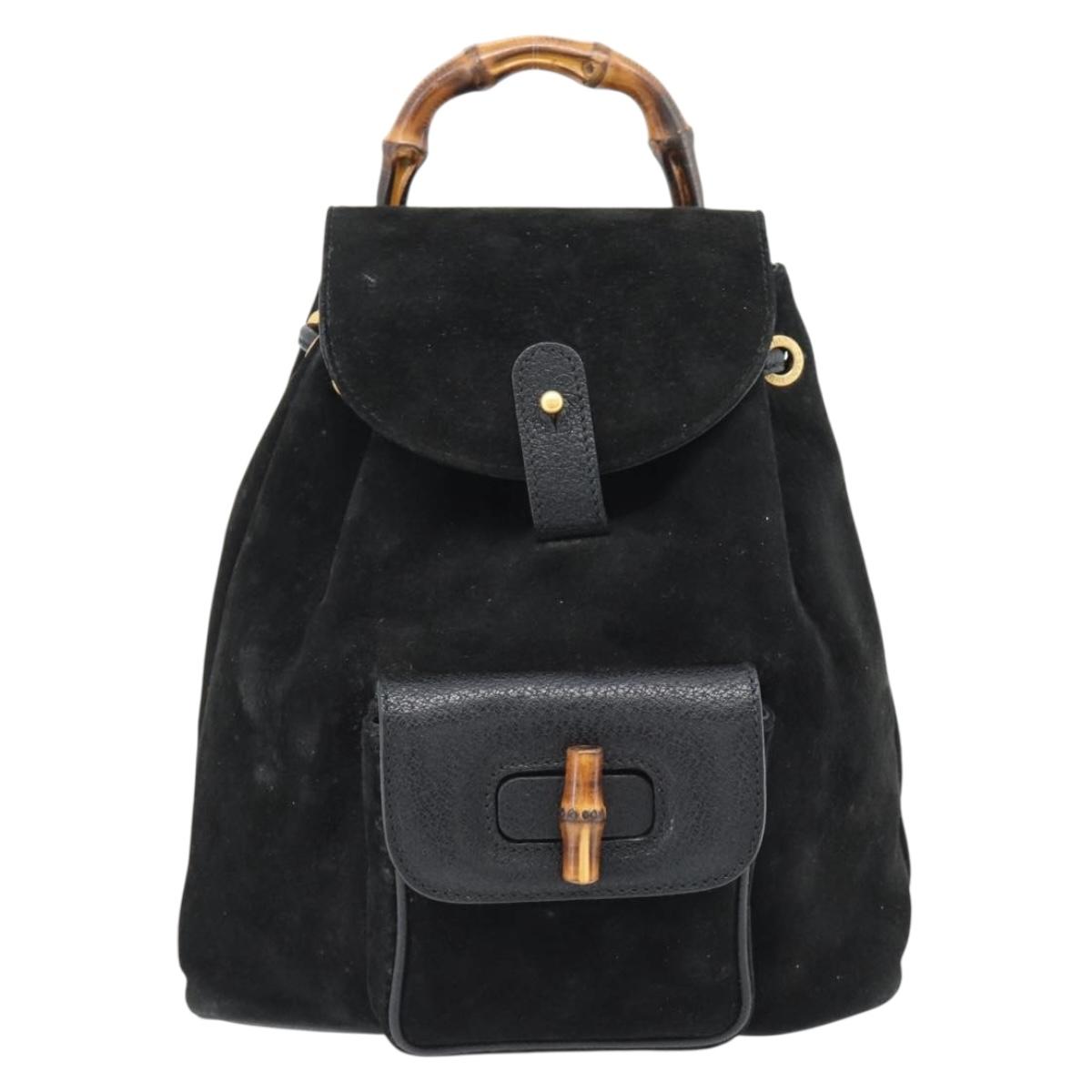 GUCCI Bamboo Backpack Suede Leather Black Auth BA6791