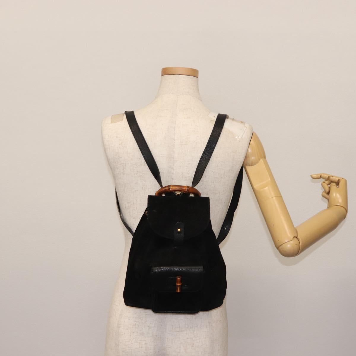 GUCCI Bamboo Backpack Suede Leather Black Auth BA6791