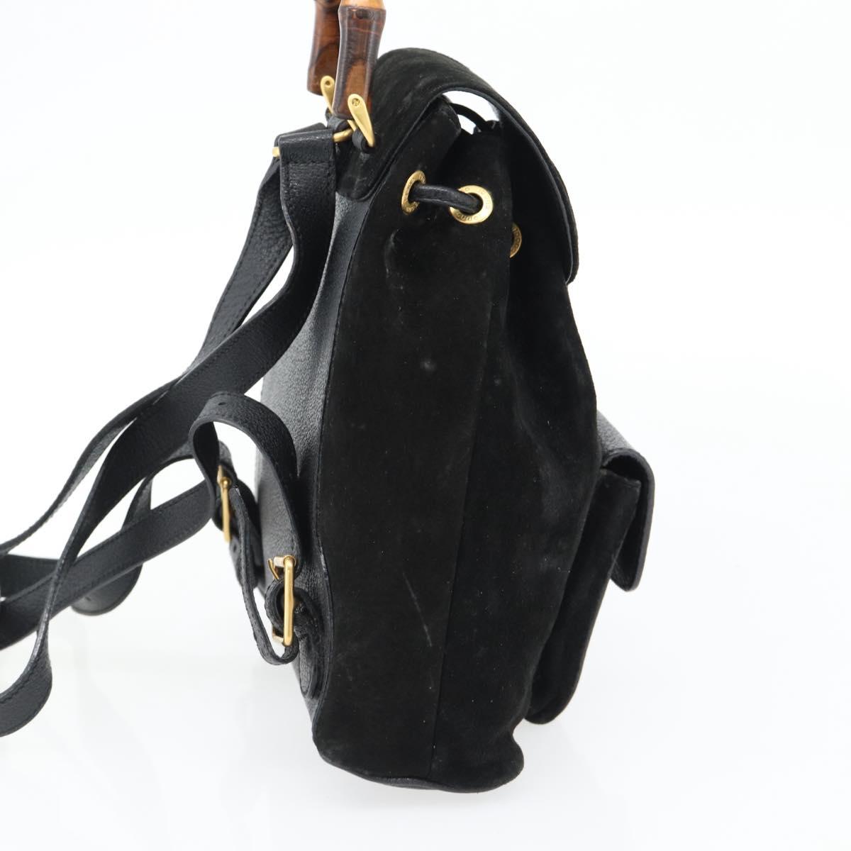 GUCCI Bamboo Backpack Suede Leather Black Auth BA6791