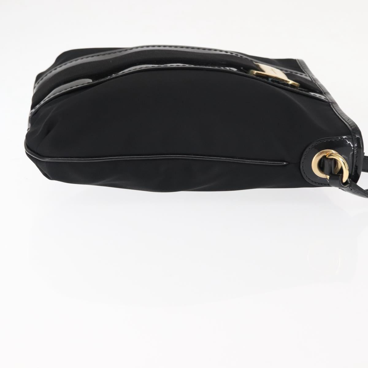 Salvatore Ferragamo Vala Shoulder Bag Nylon Enamel Black Auth BA6793