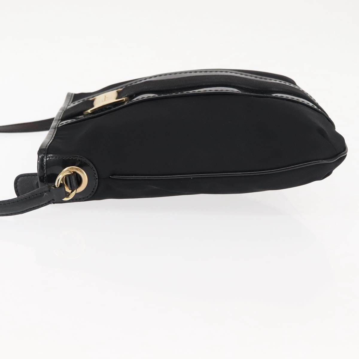 Salvatore Ferragamo Vala Shoulder Bag Nylon Enamel Black Auth BA6793