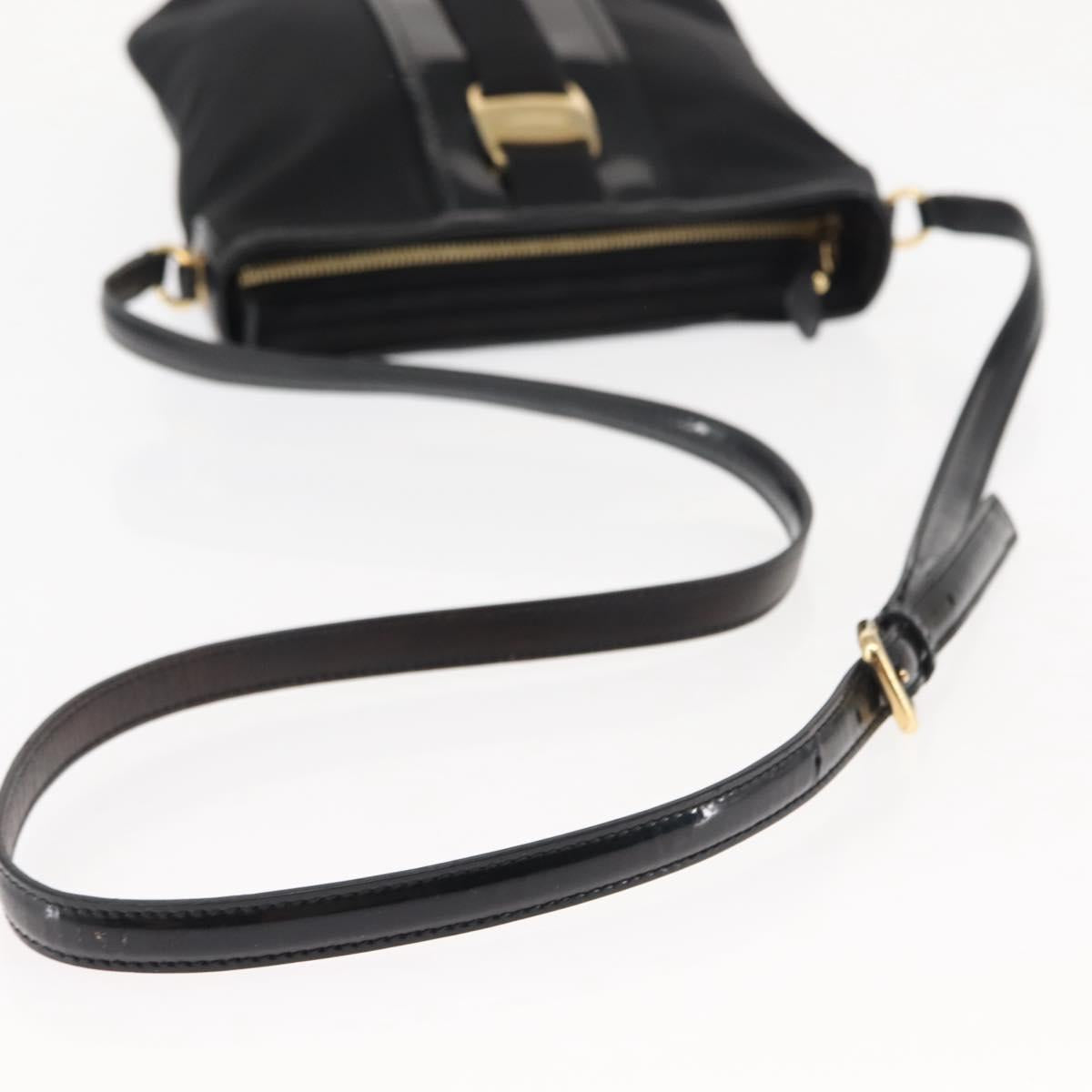 Salvatore Ferragamo Vala Shoulder Bag Nylon Enamel Black Auth BA6793