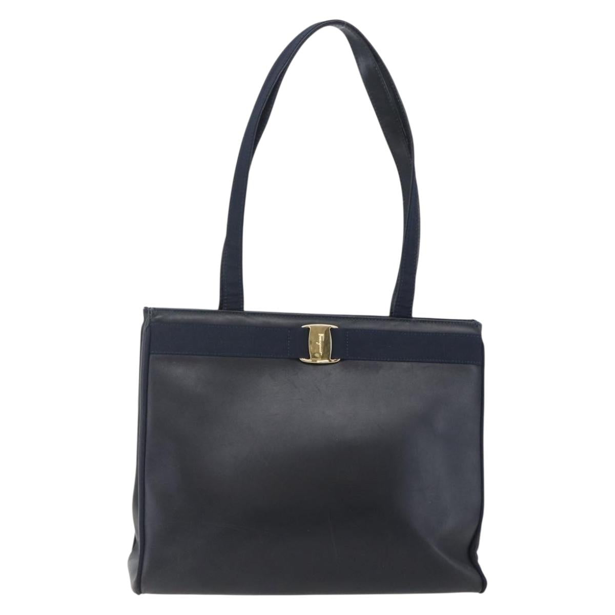 Salvatore Ferragamo Vala Tote Bag Leather Navy Auth ba6794