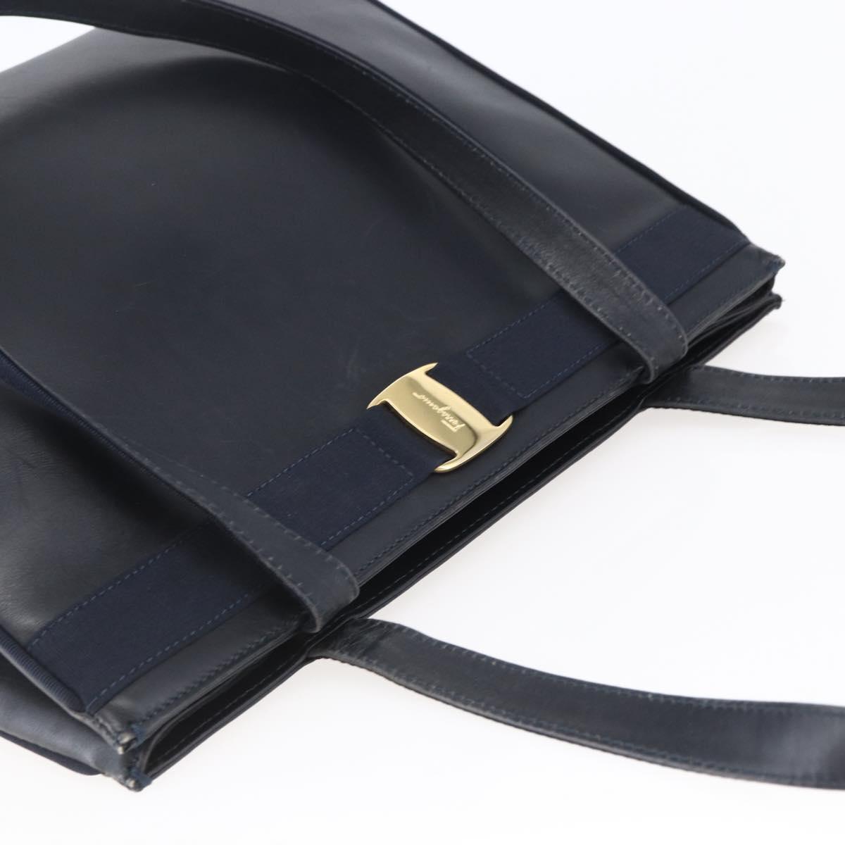 Salvatore Ferragamo Vala Tote Bag Leather Navy Auth ba6794