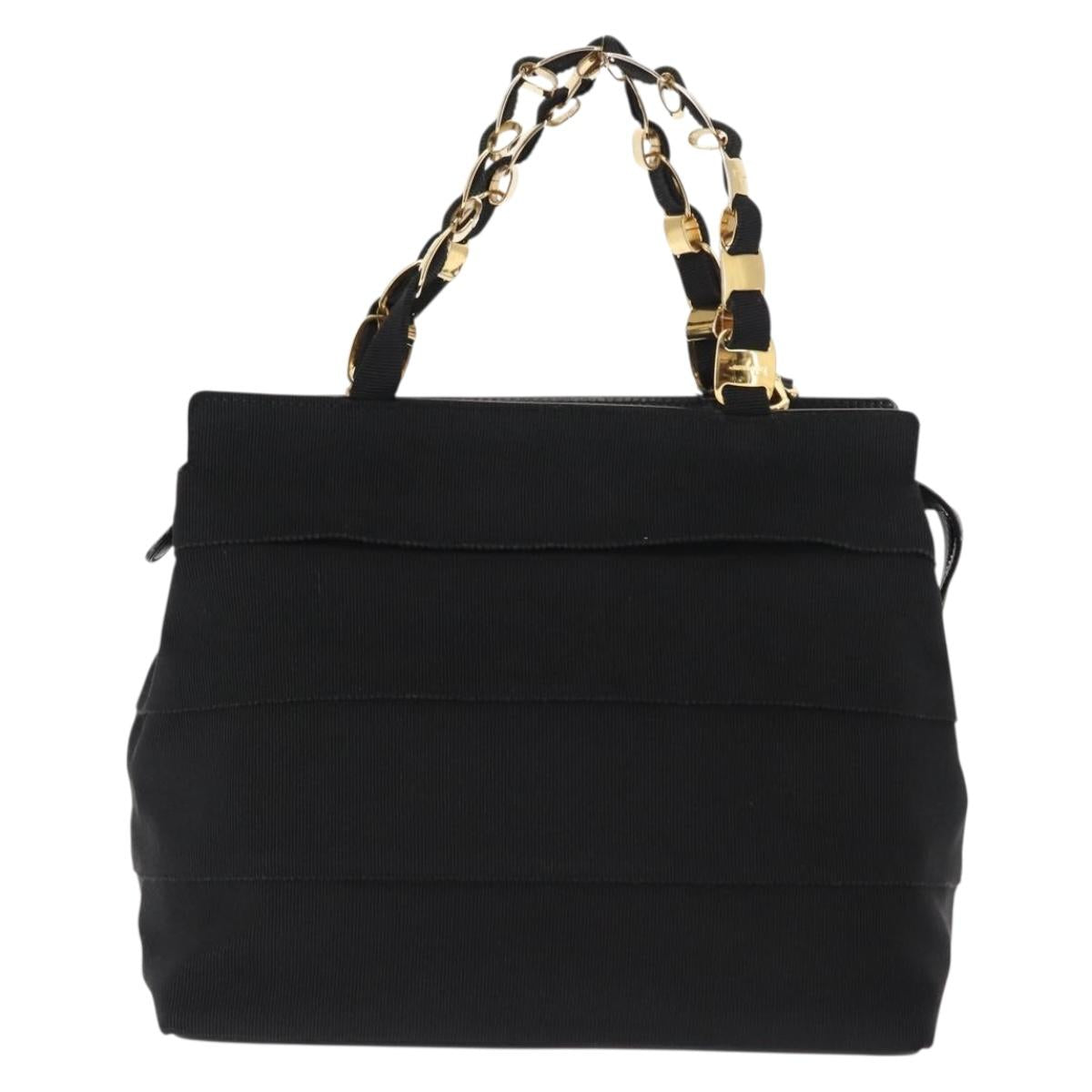 Salvatore Ferragamo Vala Hand Bag Canvas 2way Black Auth BA6795