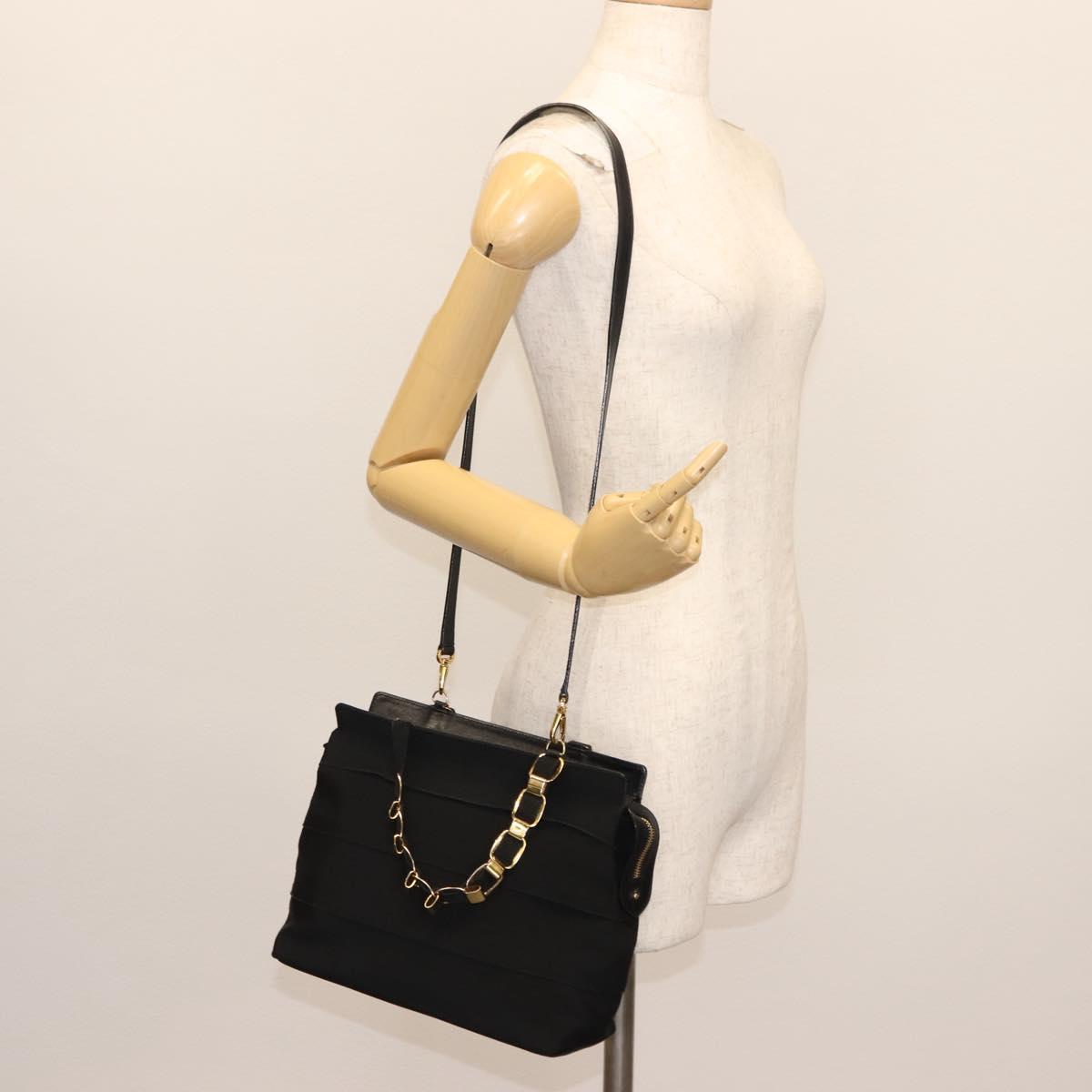 Salvatore Ferragamo Vala Hand Bag Canvas 2way Black Auth BA6795