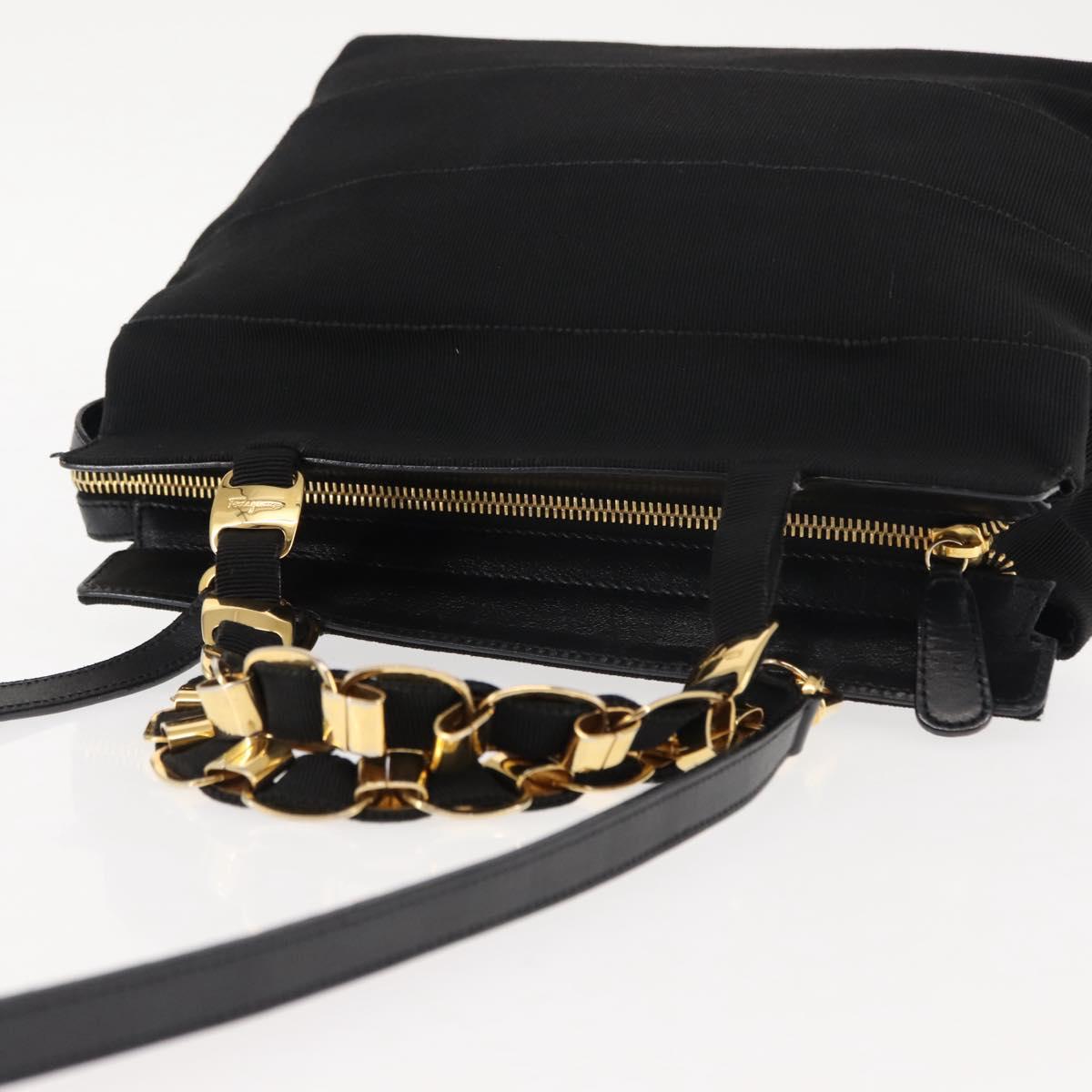 Salvatore Ferragamo Vala Hand Bag Canvas 2way Black Auth BA6795