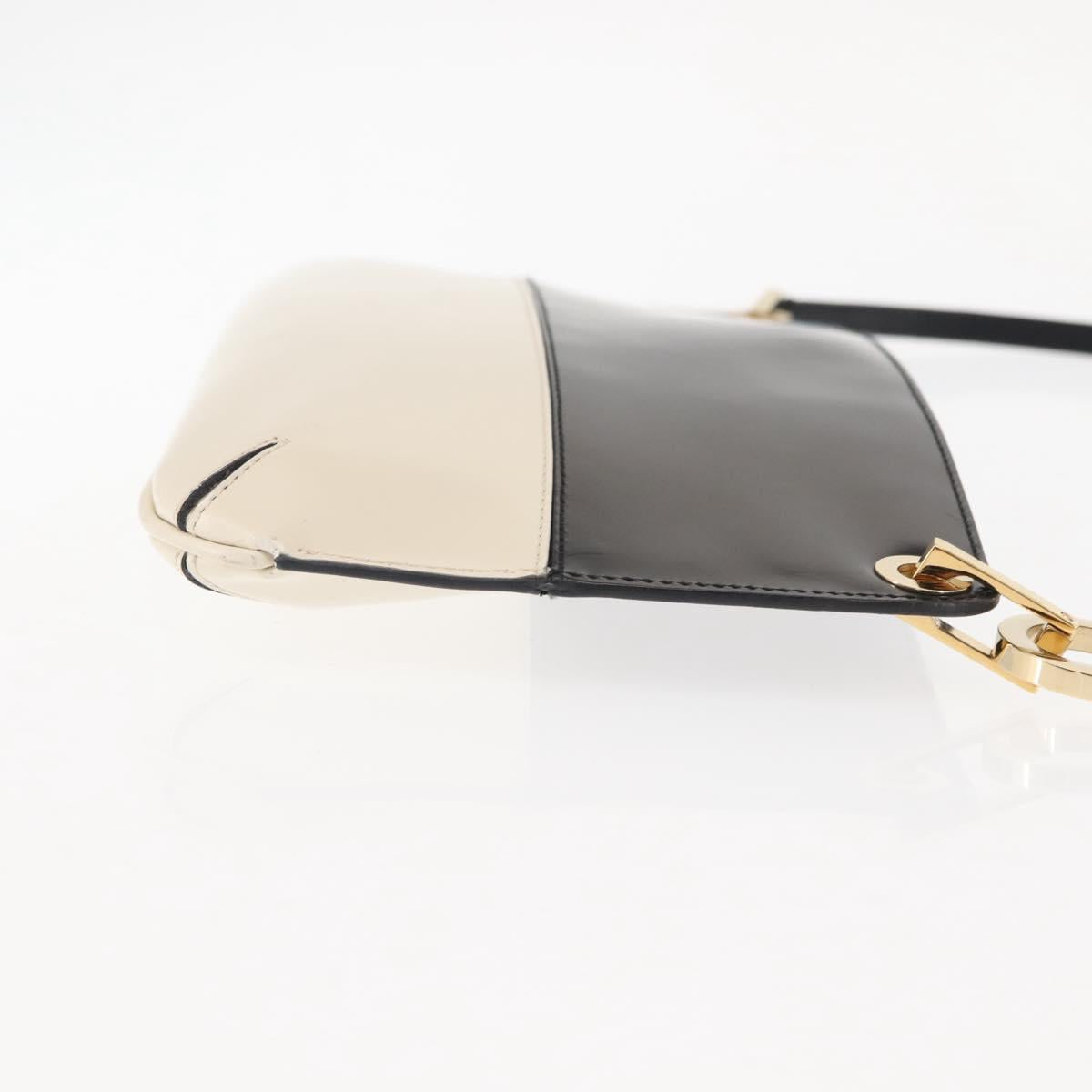 Salvatore Ferragamo Gancini Shoulder Bag Leather Black White Auth BA6797