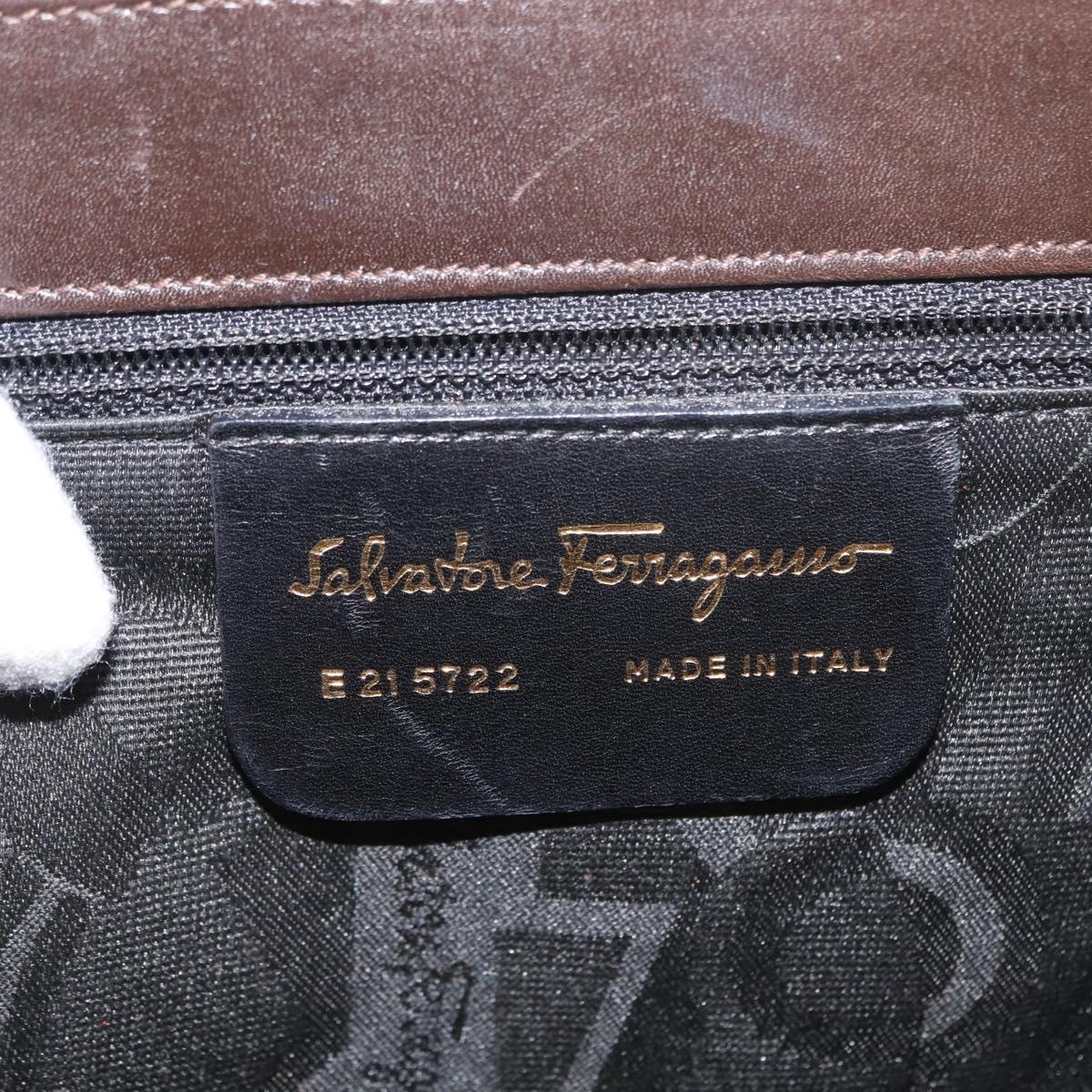 Salvatore Ferragamo Gancini Shoulder Bag Leather Brown Auth BA6800