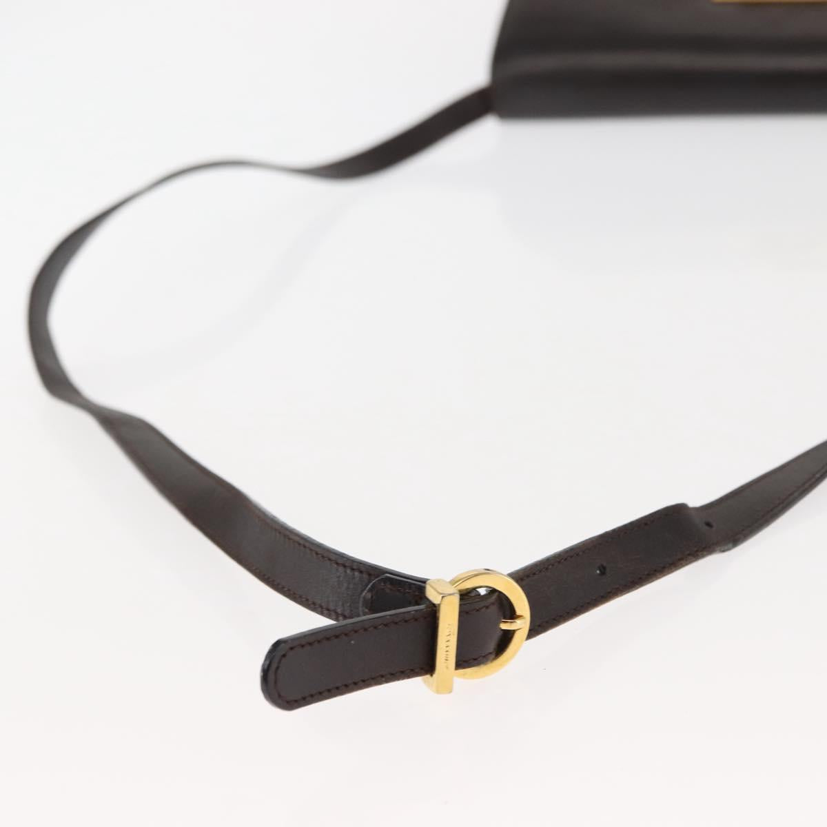 Salvatore Ferragamo Gancini Shoulder Bag Leather Brown Auth BA6800