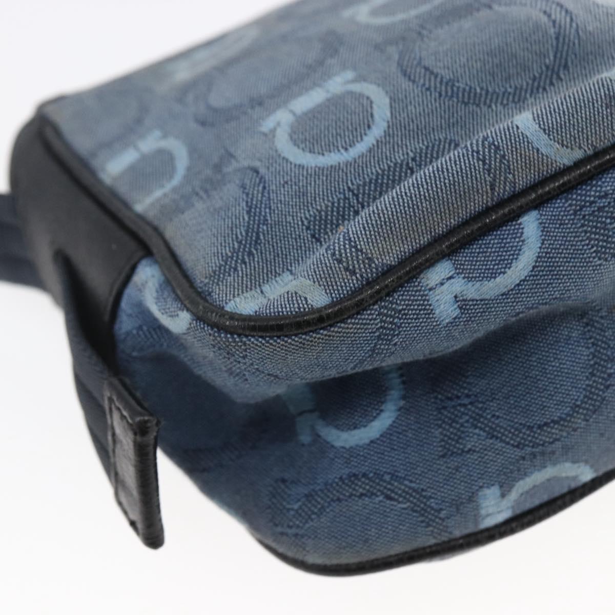 Salvatore Ferragamo Gancini Shoulder Bag Canvas Blue Auth BA6804