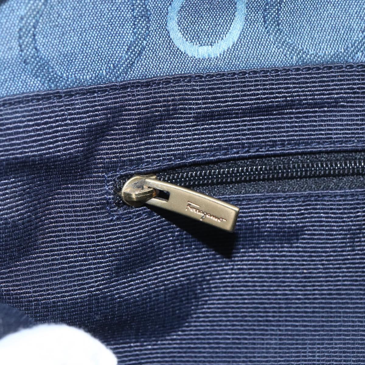 Salvatore Ferragamo Gancini Shoulder Bag Canvas Blue Auth BA6804