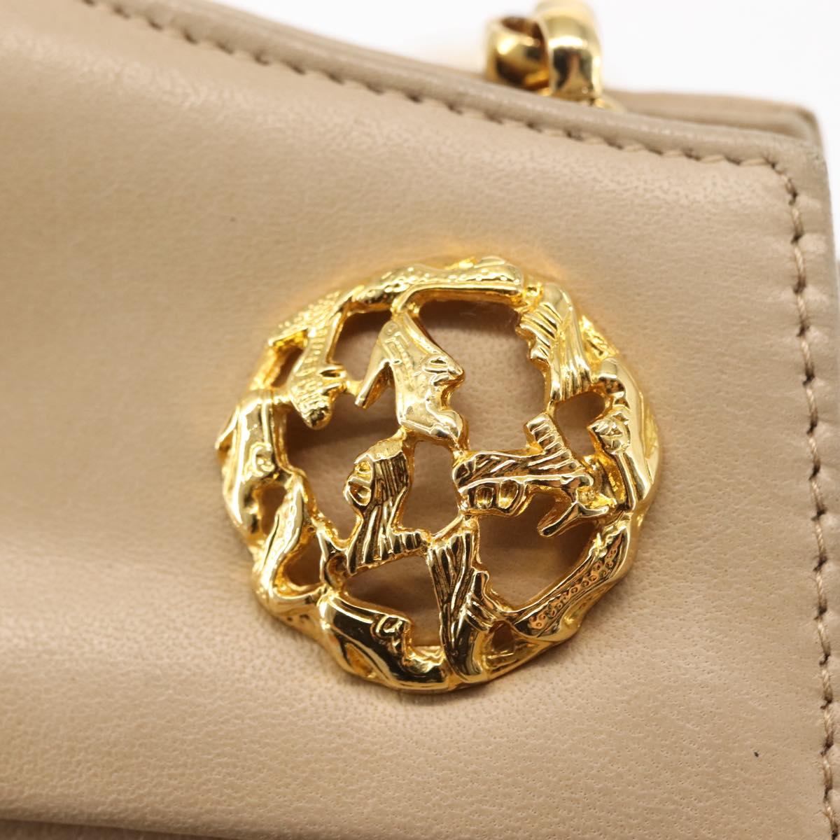 Salvatore Ferragamo Chain Shoulder Bag Leather Beige Auth BA6805