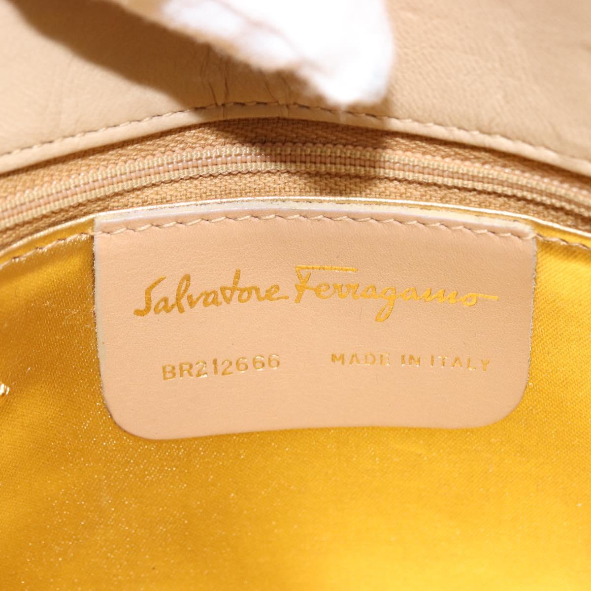 Salvatore Ferragamo Chain Shoulder Bag Leather Beige Auth BA6805