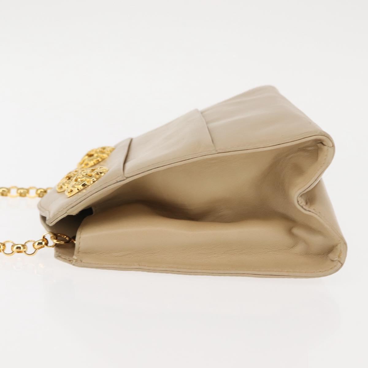 Salvatore Ferragamo Chain Shoulder Bag Leather Beige Auth BA6805