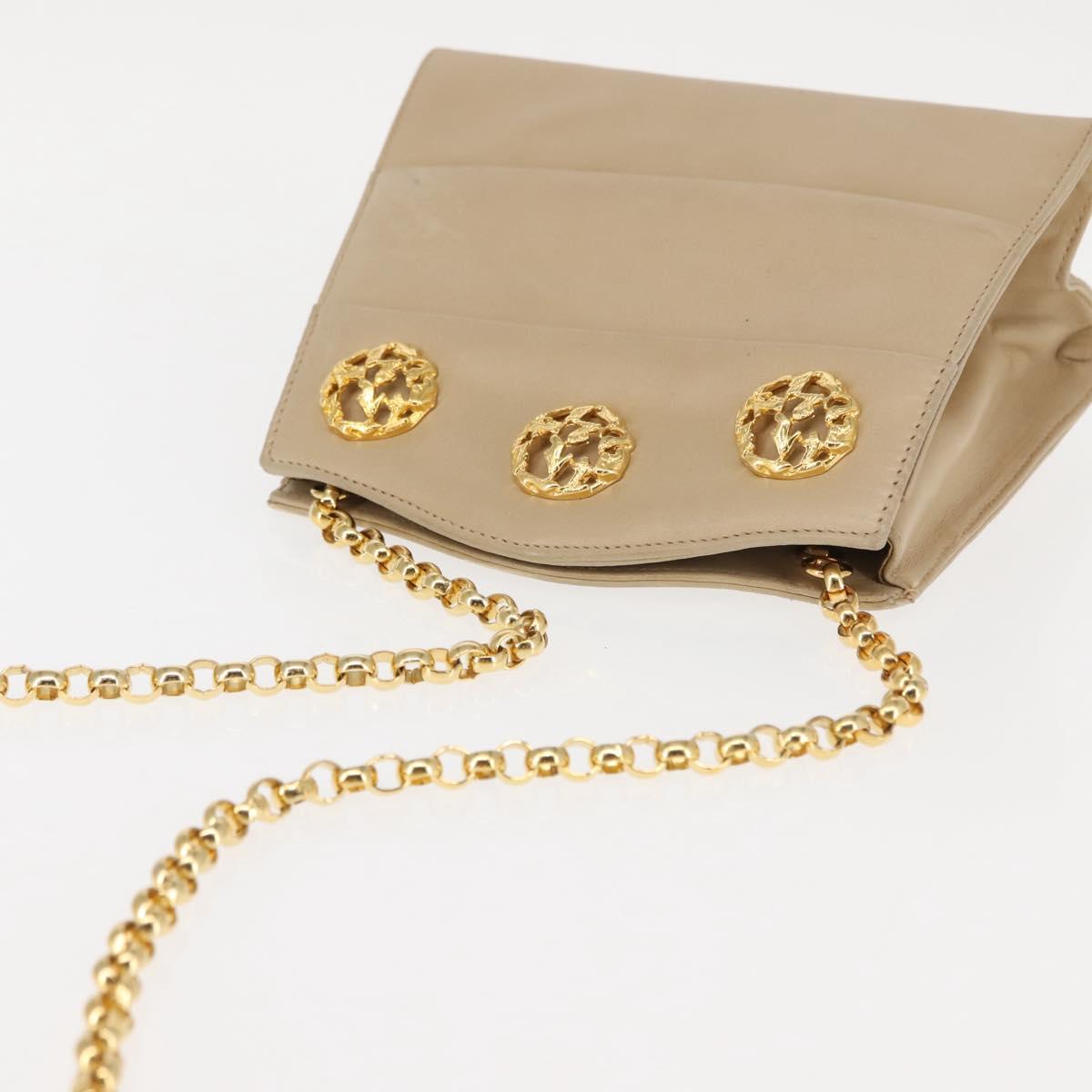 Salvatore Ferragamo Chain Shoulder Bag Leather Beige Auth BA6805