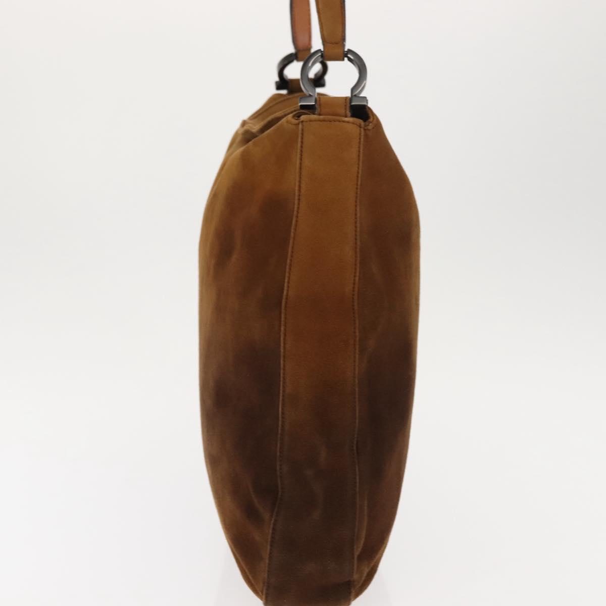 Salvatore Ferragamo Gancini Shoulder Bag Suede Brown Auth BA6808