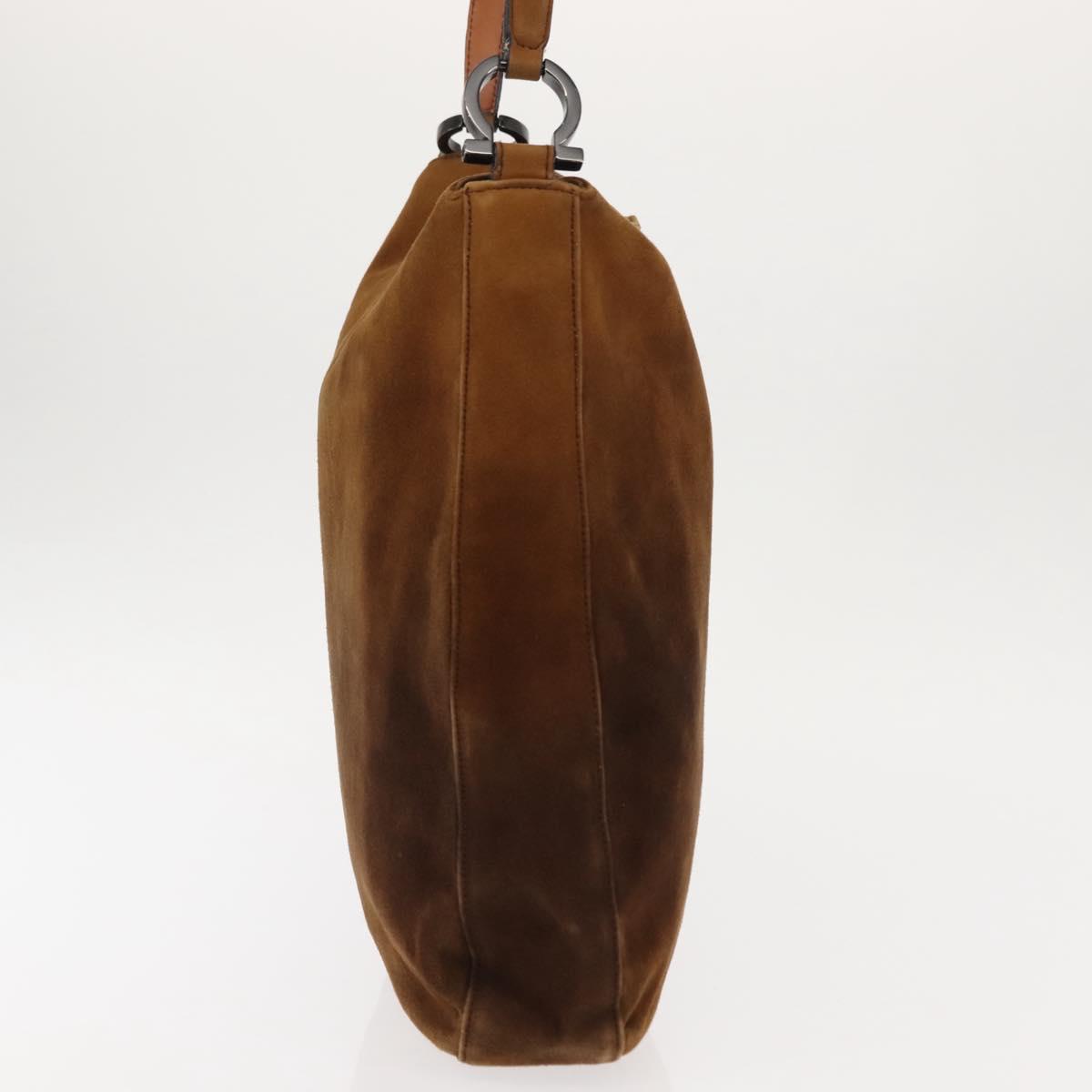 Salvatore Ferragamo Gancini Shoulder Bag Suede Brown Auth BA6808