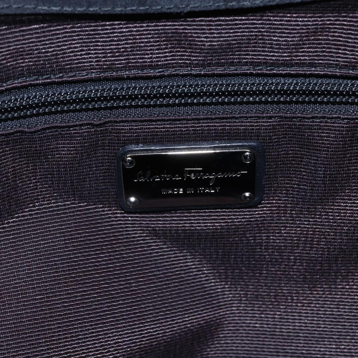 Salvatore Ferragamo Vala Hand Bag Nylon Leather 2way Black Silver Auth BA6809