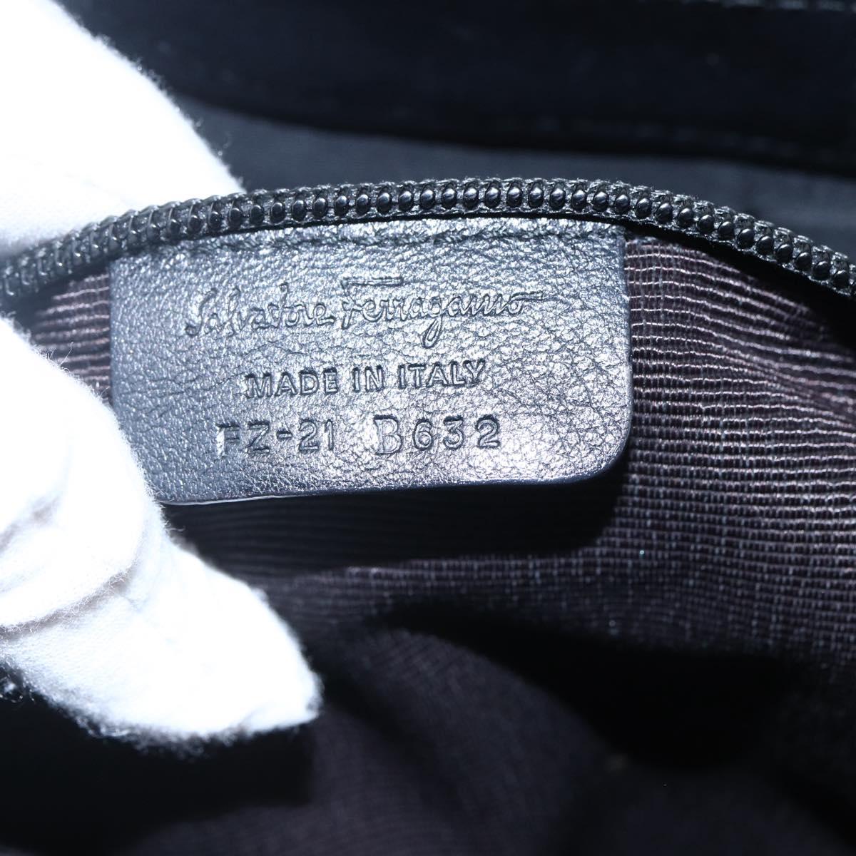 Salvatore Ferragamo Vala Hand Bag Nylon Leather 2way Black Silver Auth BA6809