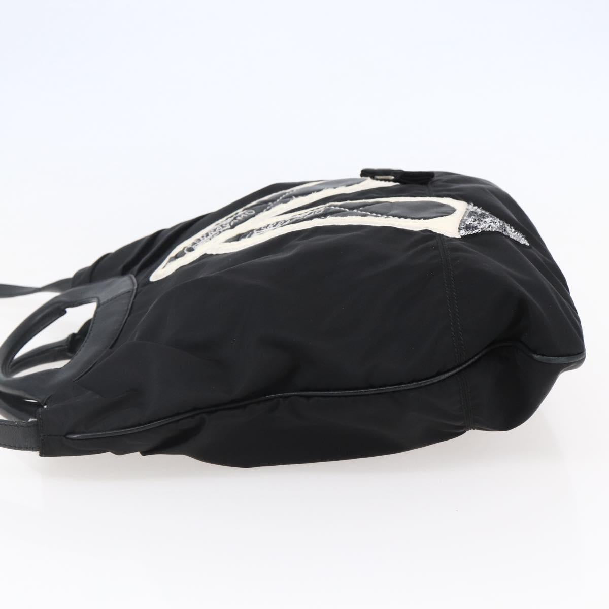 Salvatore Ferragamo Vala Hand Bag Nylon Leather 2way Black Silver Auth BA6809