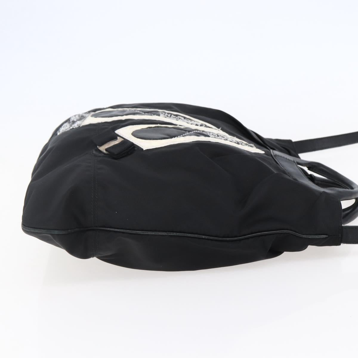 Salvatore Ferragamo Vala Hand Bag Nylon Leather 2way Black Silver Auth BA6809