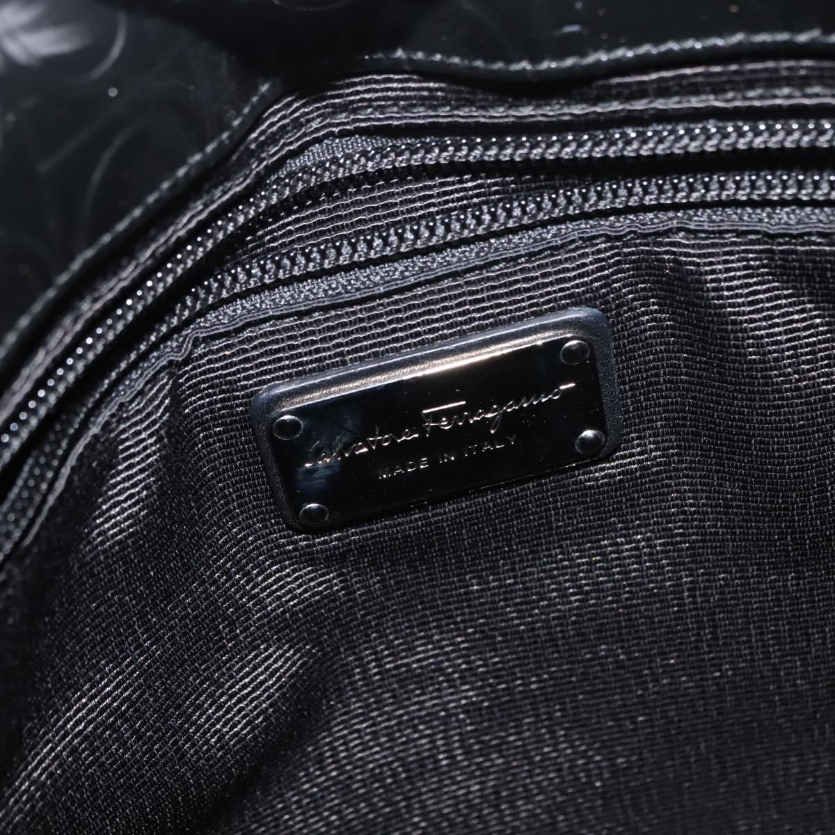 Salvatore Ferragamo Gancini Shoulder Bag Enamel Black Auth BA6810