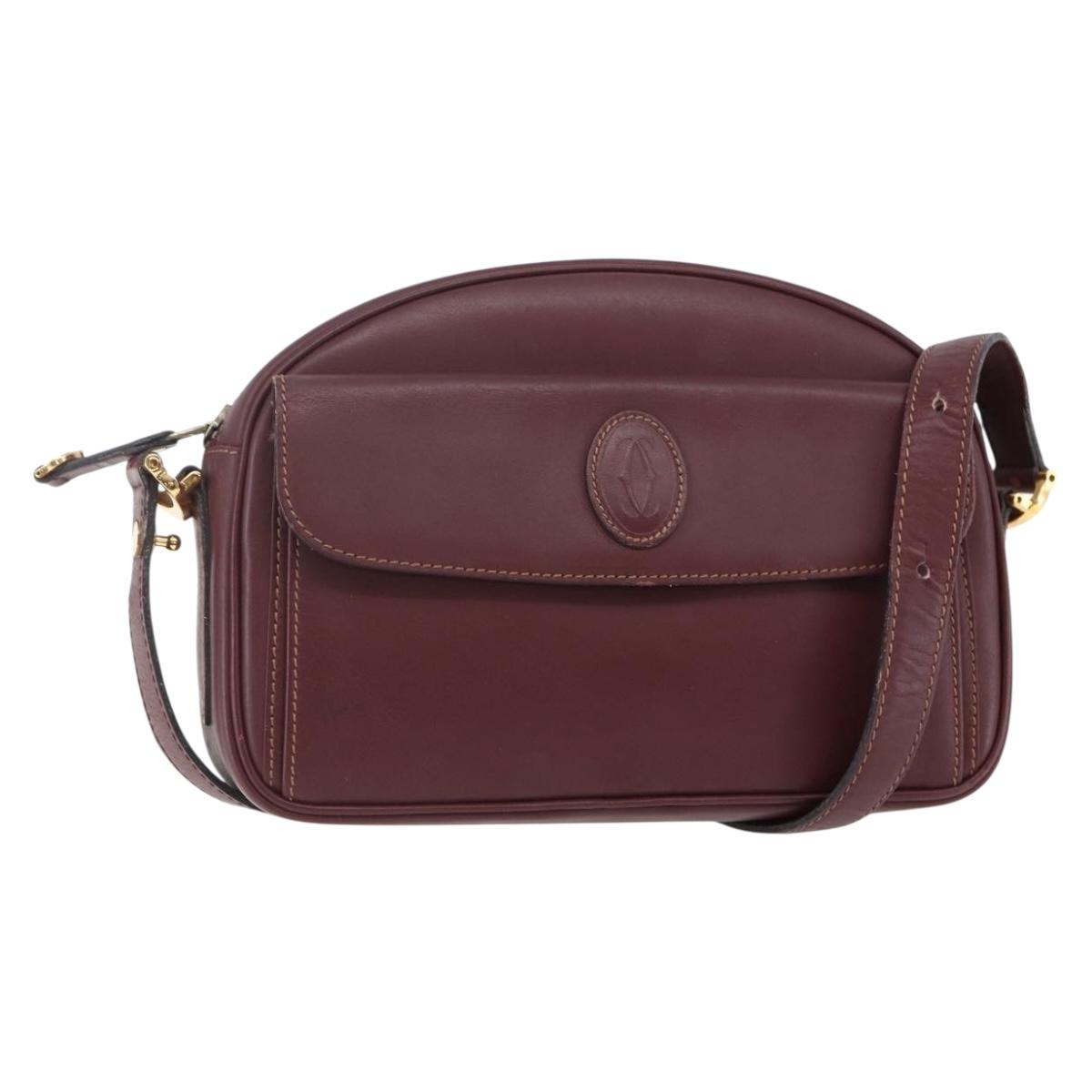 CARTIER Must Line Shoulder Bag Leather Bordeaux Auth BA6813