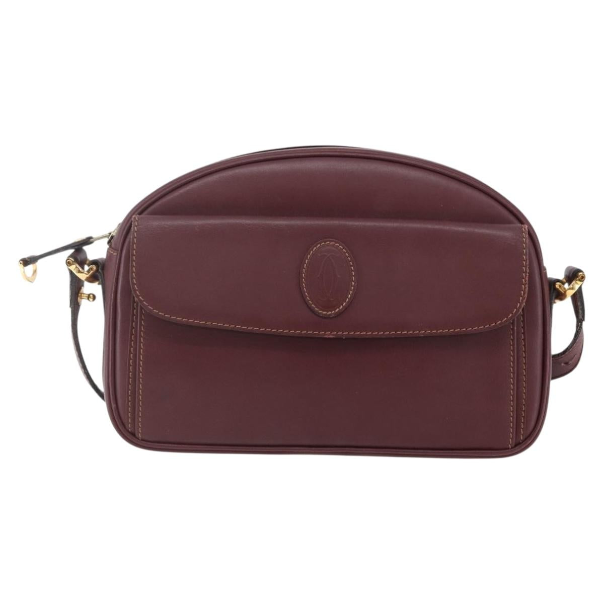 CARTIER Must Line Shoulder Bag Leather Bordeaux Auth BA6813