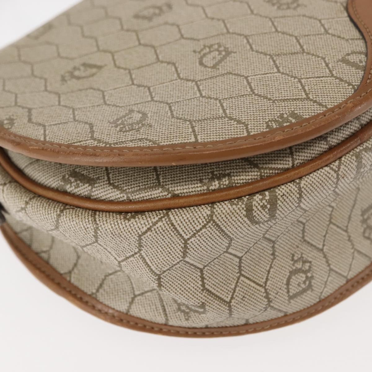 Christian Dior Honeycomb Canvas Shoulder Bag PVC Leather Beige Auth BA6818