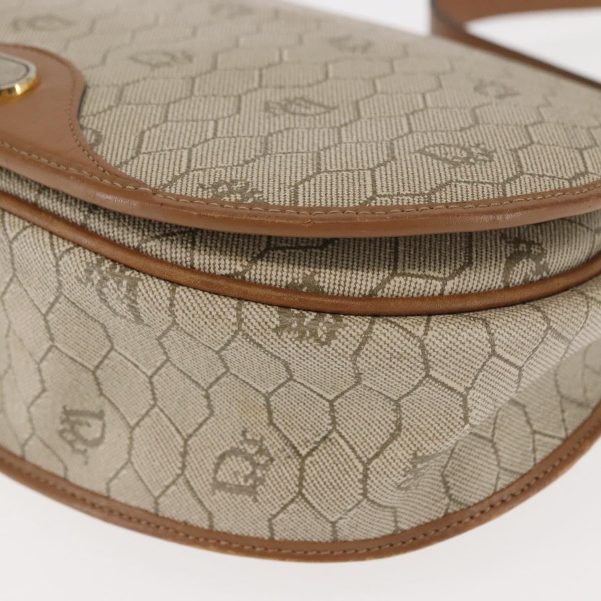 Christian Dior Honeycomb Canvas Shoulder Bag PVC Leather Beige Auth BA6818