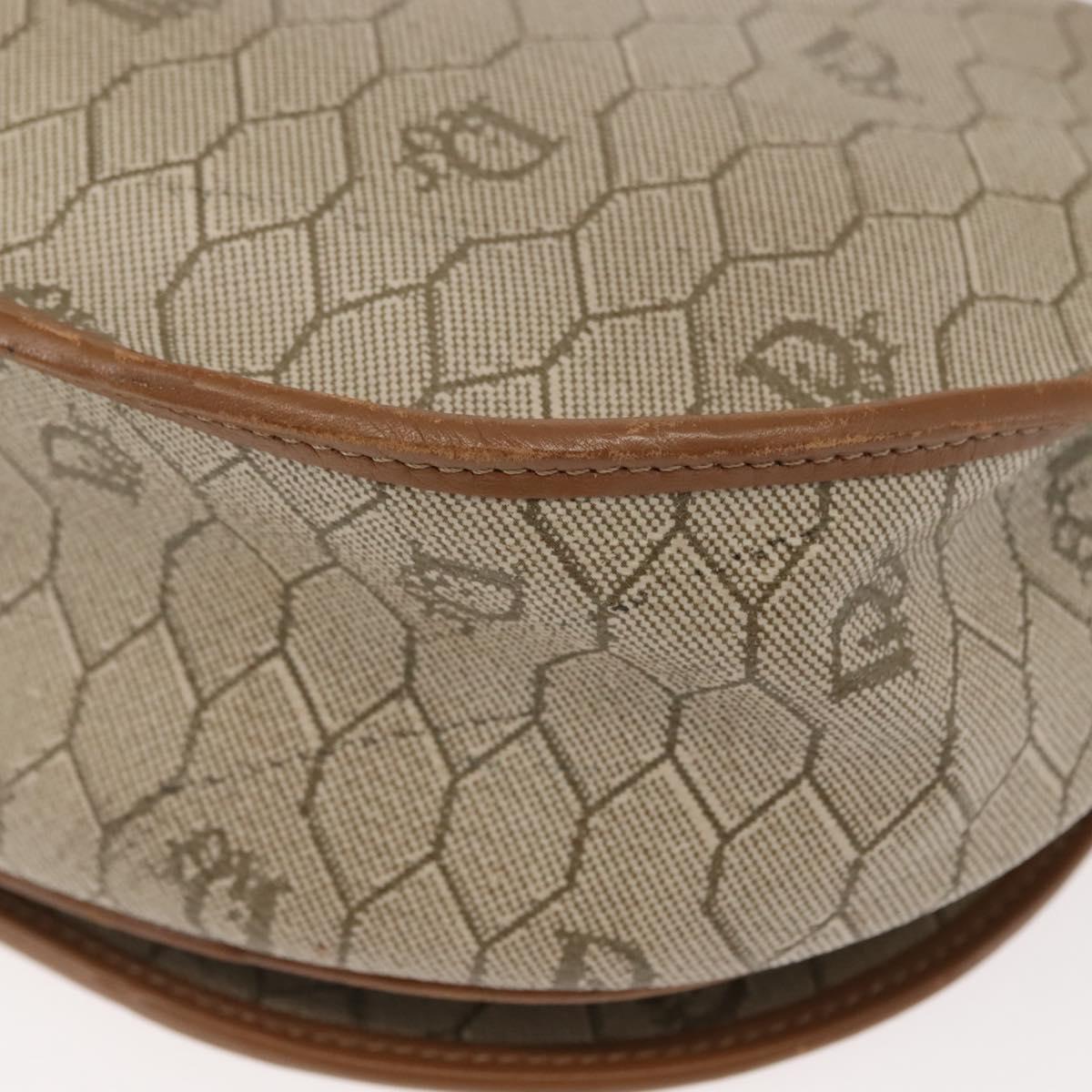Christian Dior Honeycomb Canvas Shoulder Bag PVC Leather Beige Auth BA6818