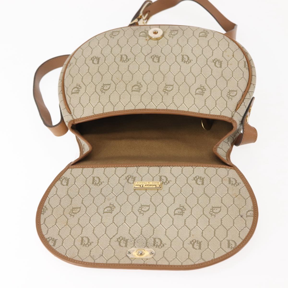 Christian Dior Honeycomb Canvas Shoulder Bag PVC Leather Beige Auth BA6818