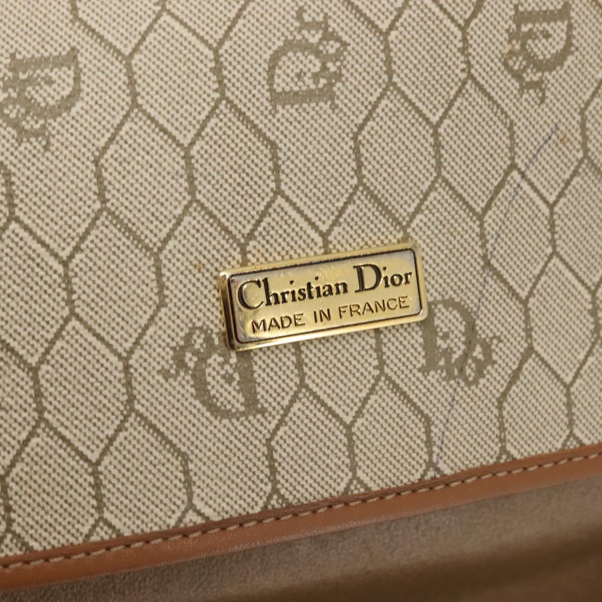 Christian Dior Honeycomb Canvas Shoulder Bag PVC Leather Beige Auth BA6818
