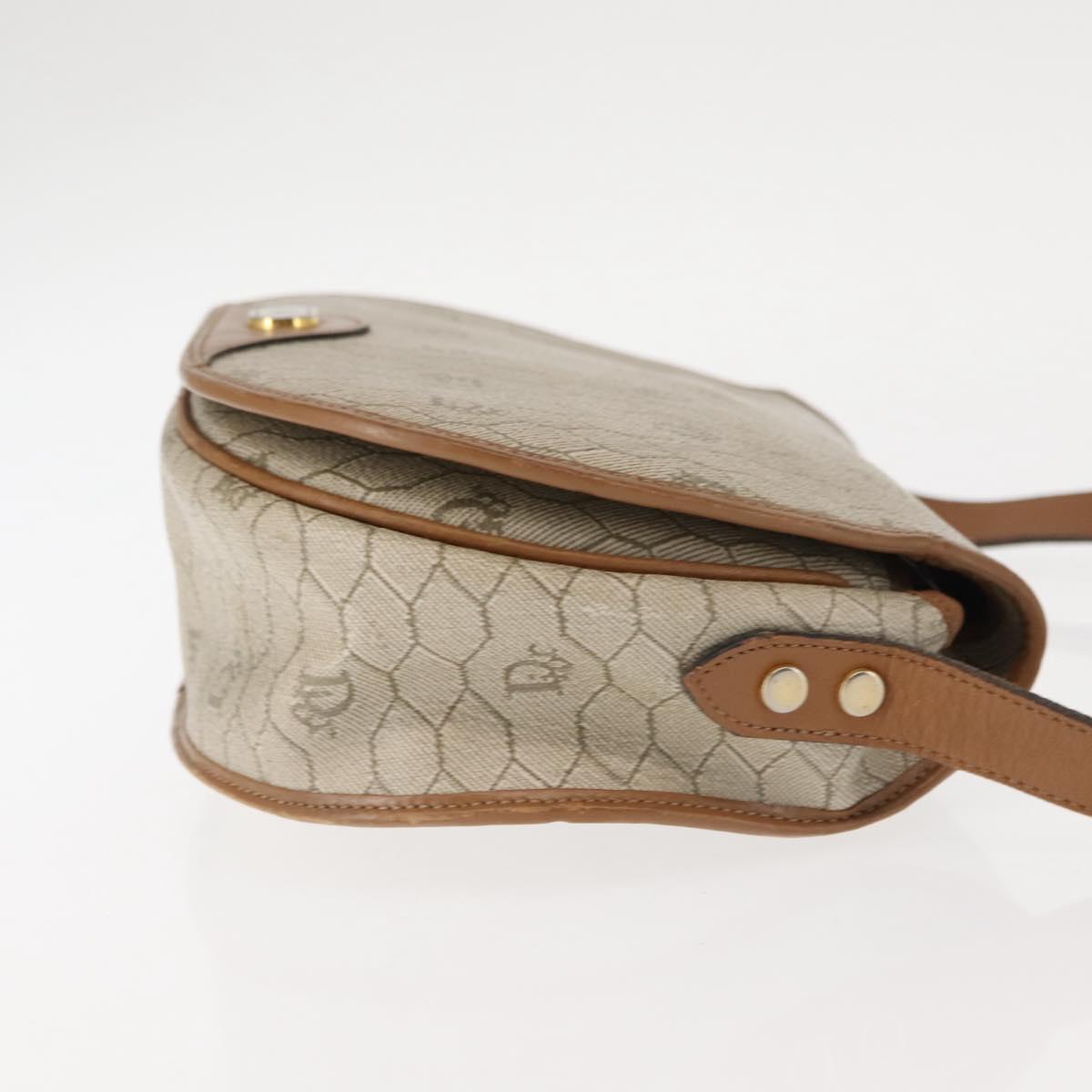 Christian Dior Honeycomb Canvas Shoulder Bag PVC Leather Beige Auth BA6818