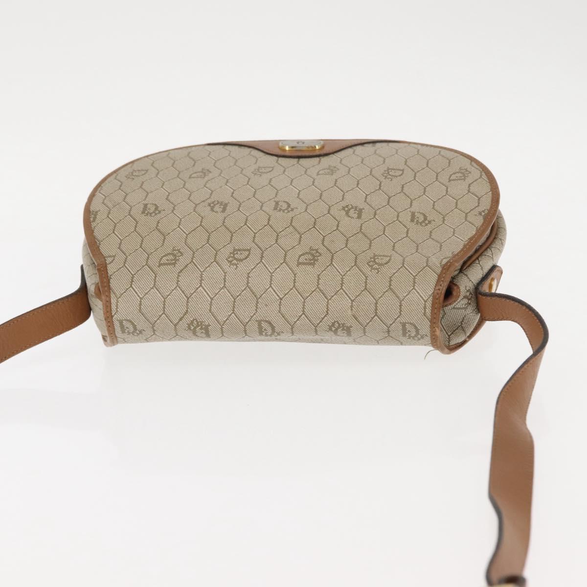 Christian Dior Honeycomb Canvas Shoulder Bag PVC Leather Beige Auth BA6818