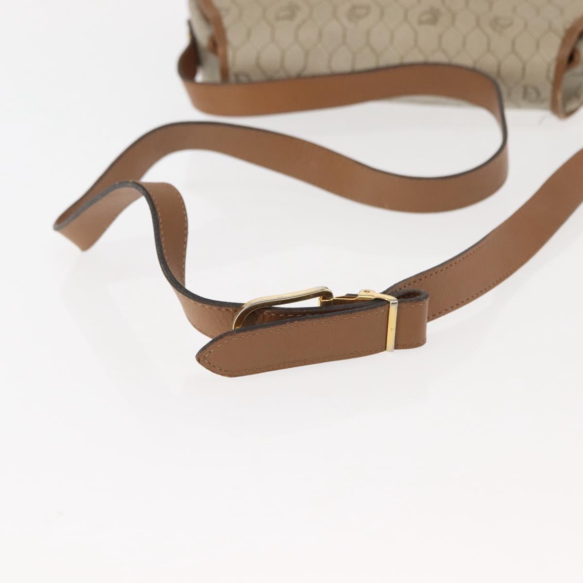 Christian Dior Honeycomb Canvas Shoulder Bag PVC Leather Beige Auth BA6818