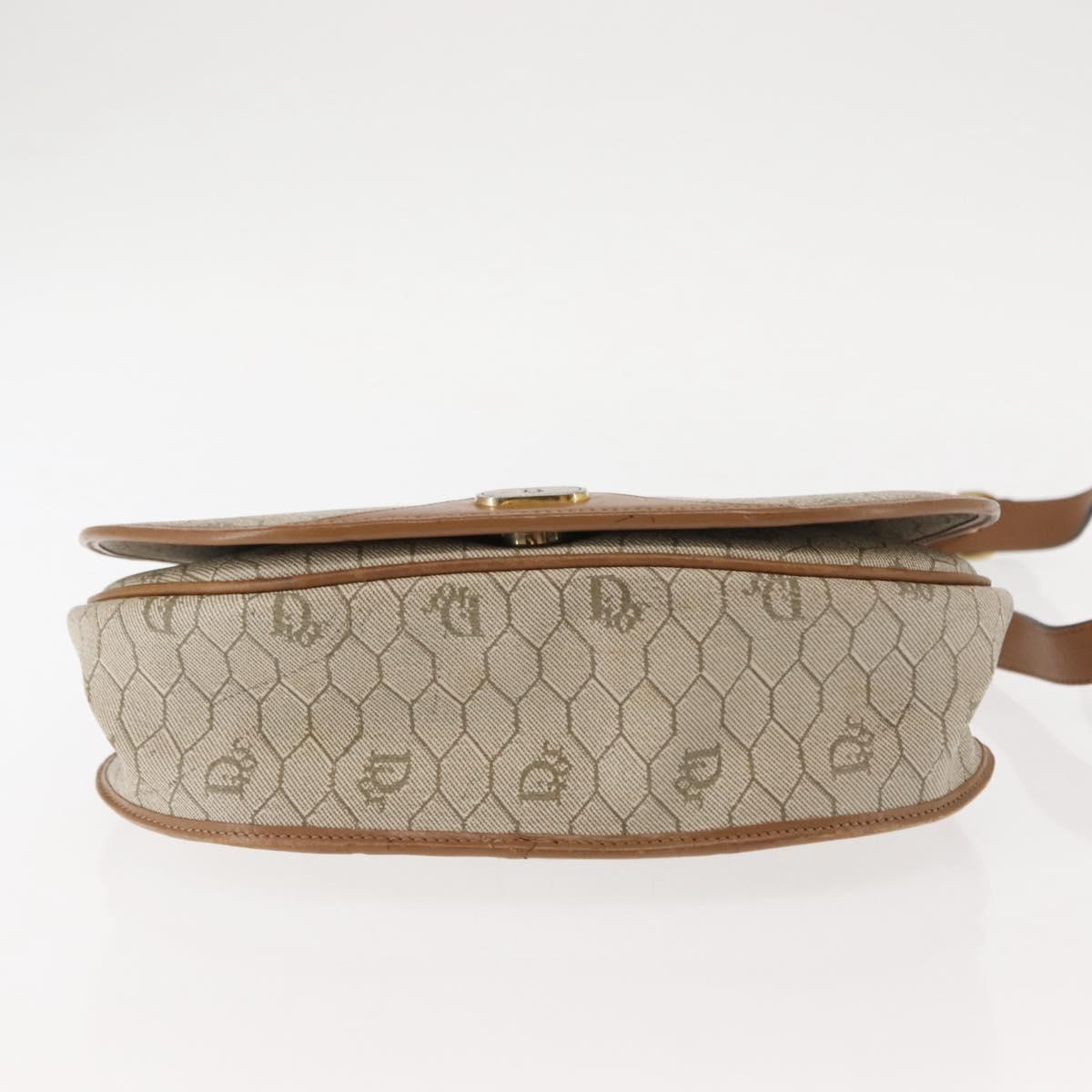 Christian Dior Honeycomb Canvas Shoulder Bag PVC Leather Beige Auth BA6818