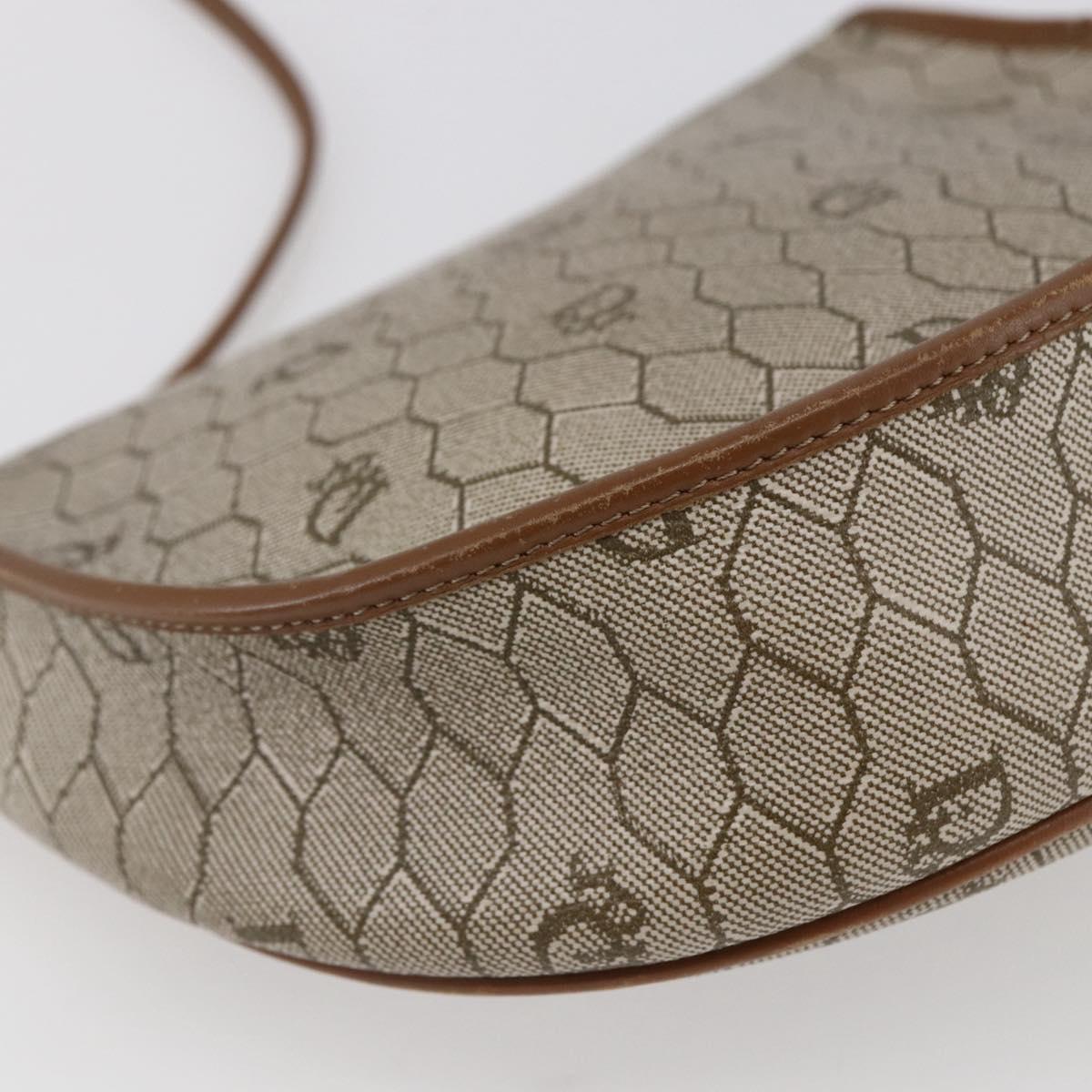 Christian Dior Honeycomb Canvas Shoulder Bag PVC Leather Beige Auth BA6819