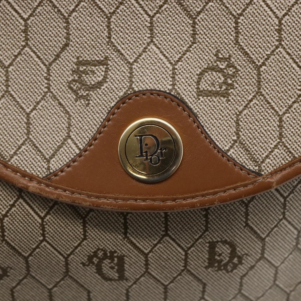 Christian Dior Honeycomb Canvas Shoulder Bag PVC Leather Beige Auth BA6819